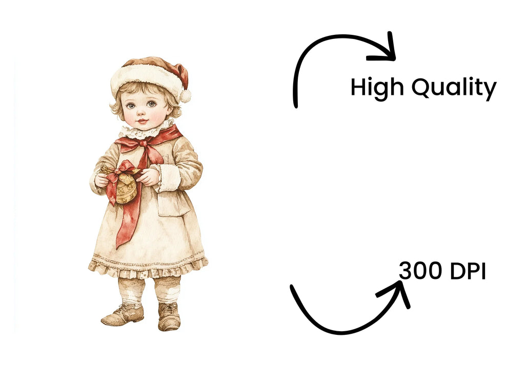 Vintage Christmas Girls Clipart Bundle