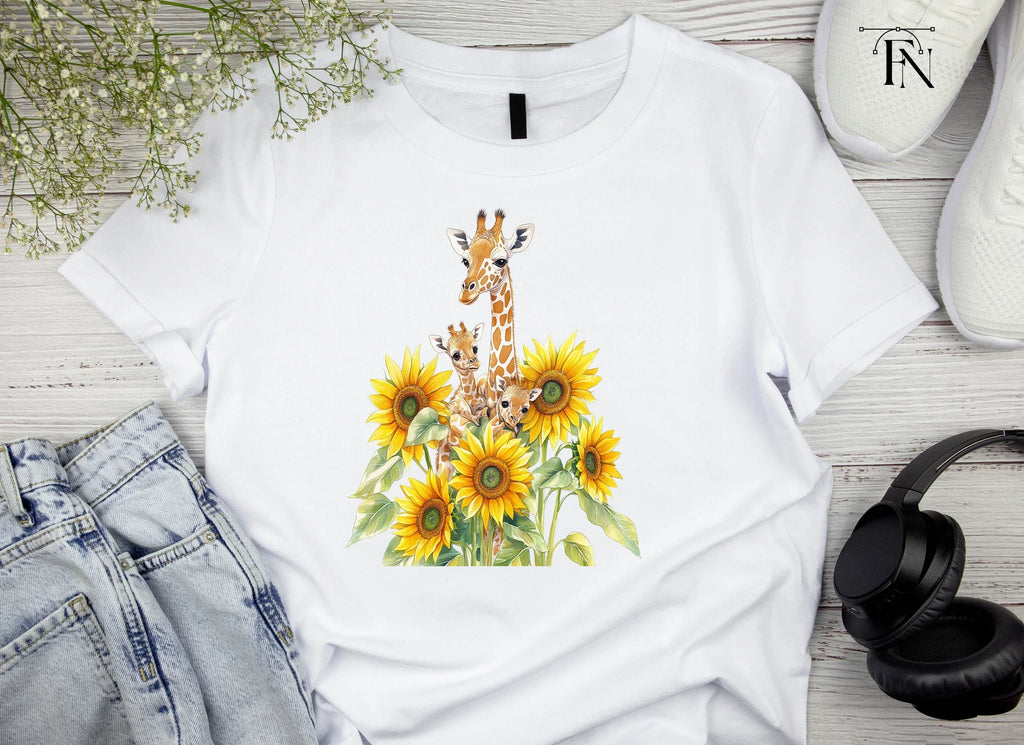 Giraffe Family with Sunflowers Clipart Bundle