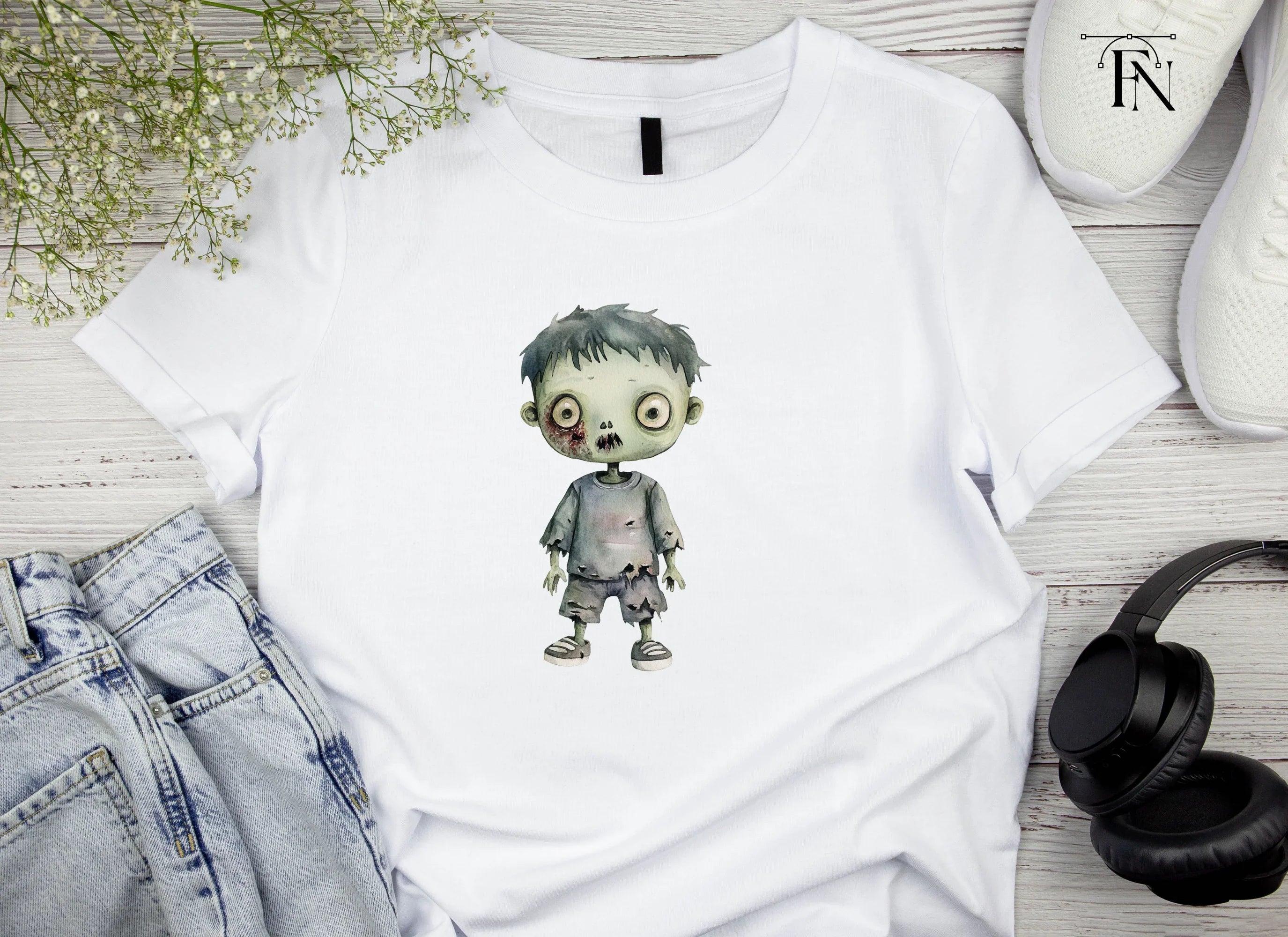 Cute Zombie Kids Halloween Clipart Bundle