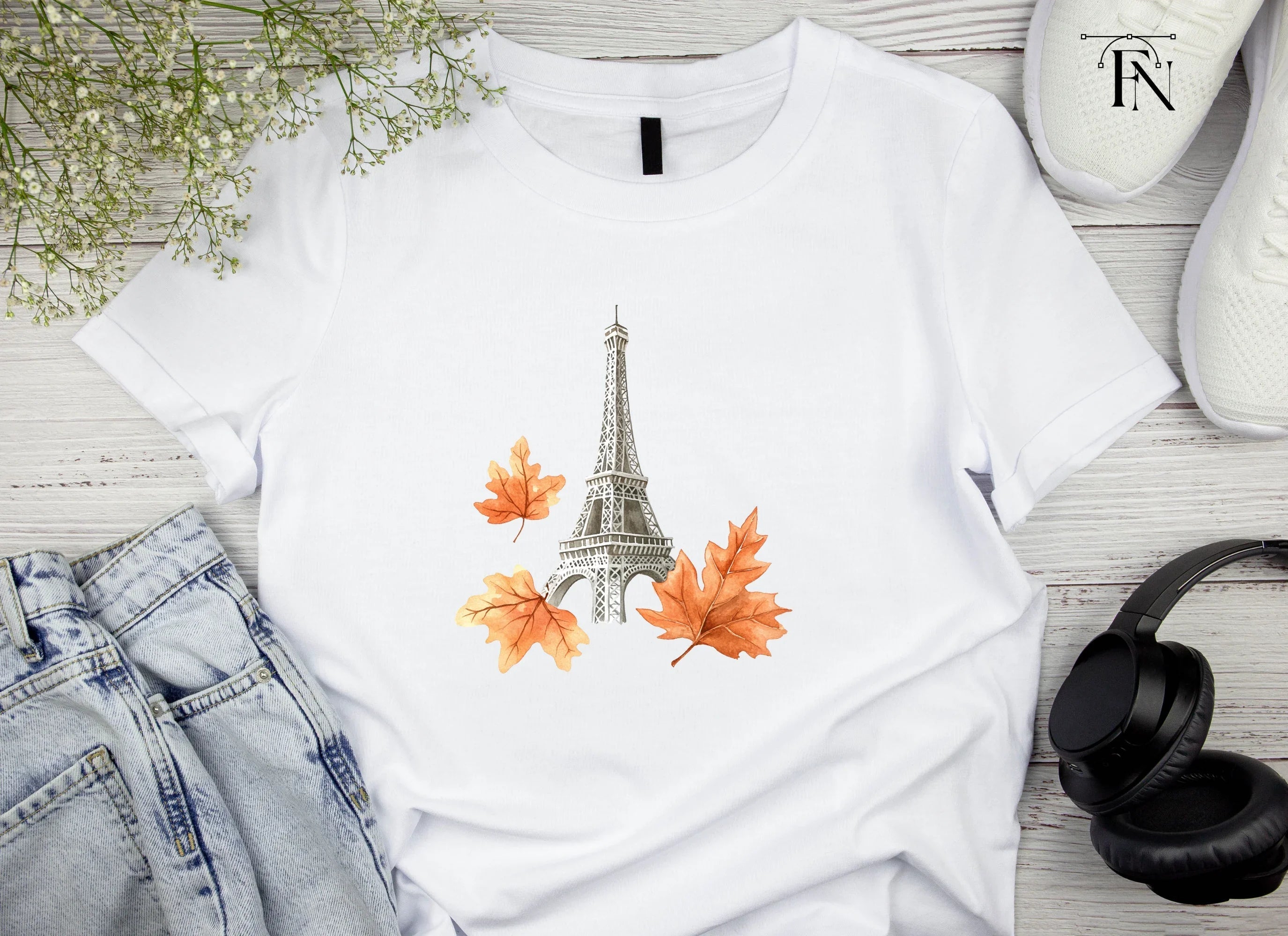 Eiffel Tower Autumn Leaves Clipart Bundle