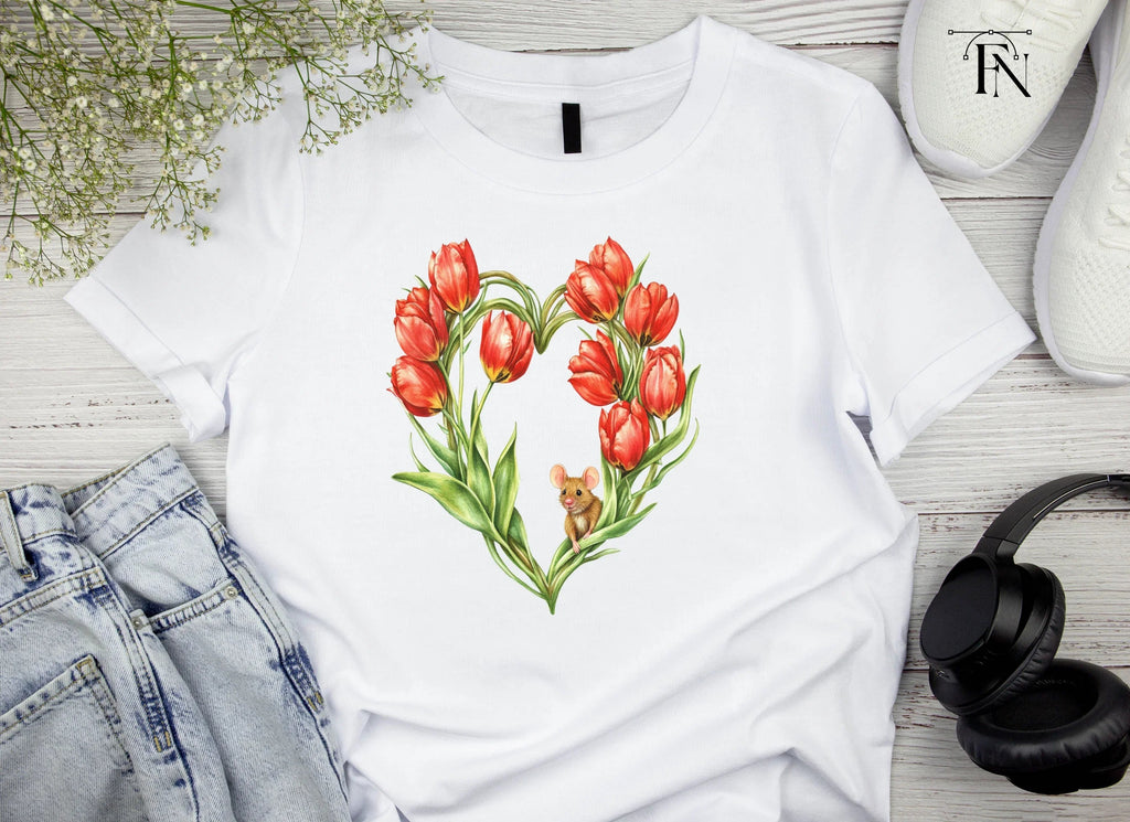 Tulip Heart with Cute Mouse Clipart Bundle