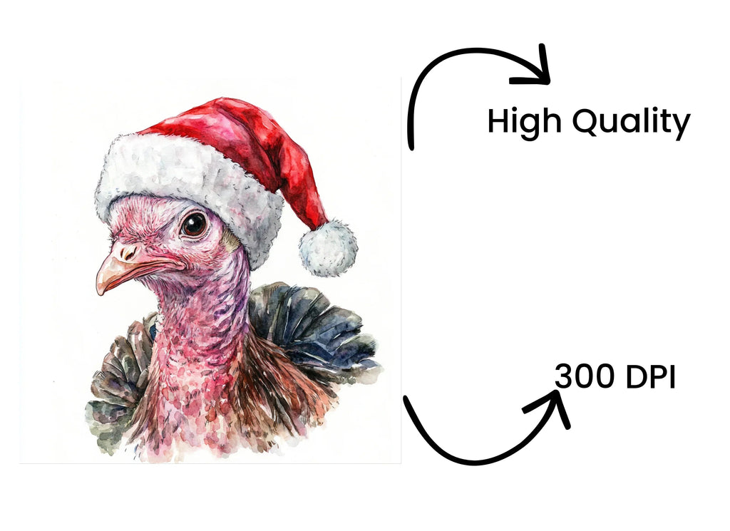 Christmas Turkey with Santa Hat Clipart Bundle