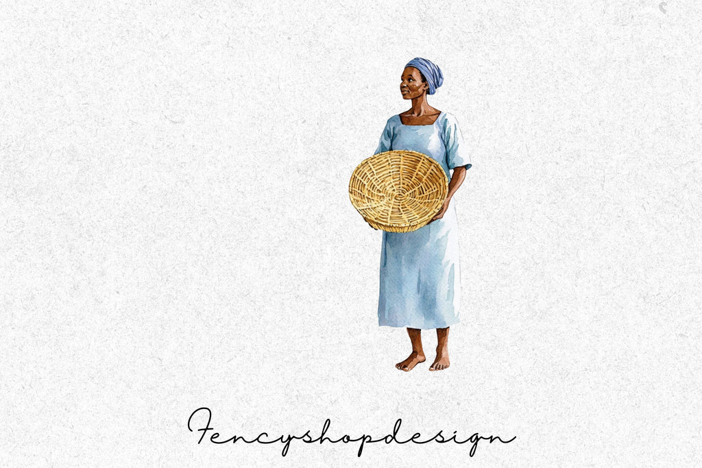 Afrocentric Women with Baskets Clipart Bundle
