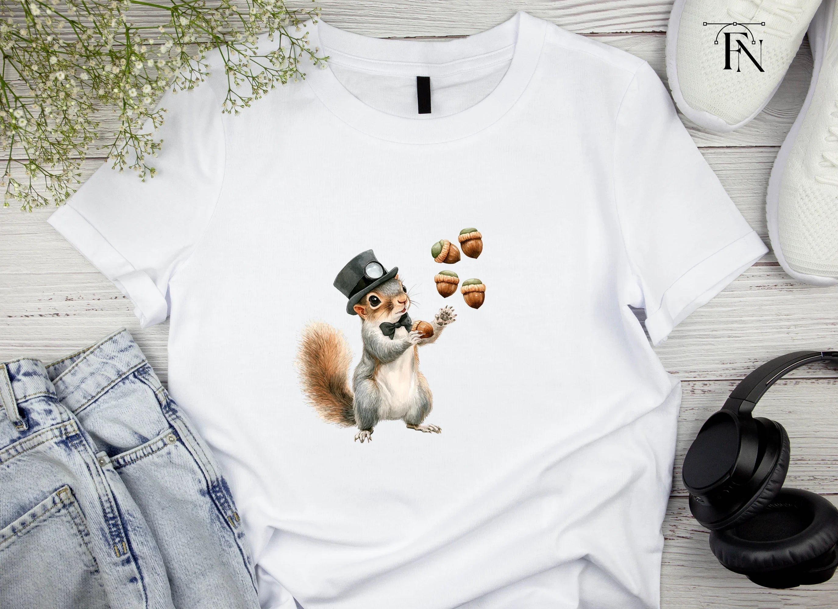 Squirrel with Top Hat and Acorns Clipart Bundle