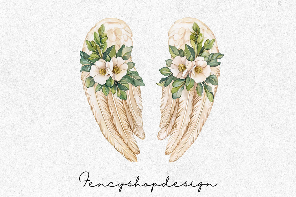 Angel Wings and Flowers Clipart Bundle