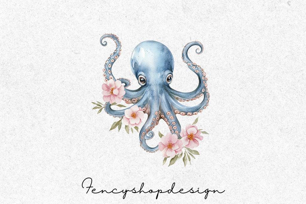 Octopus with Flowers Clipart Bundle