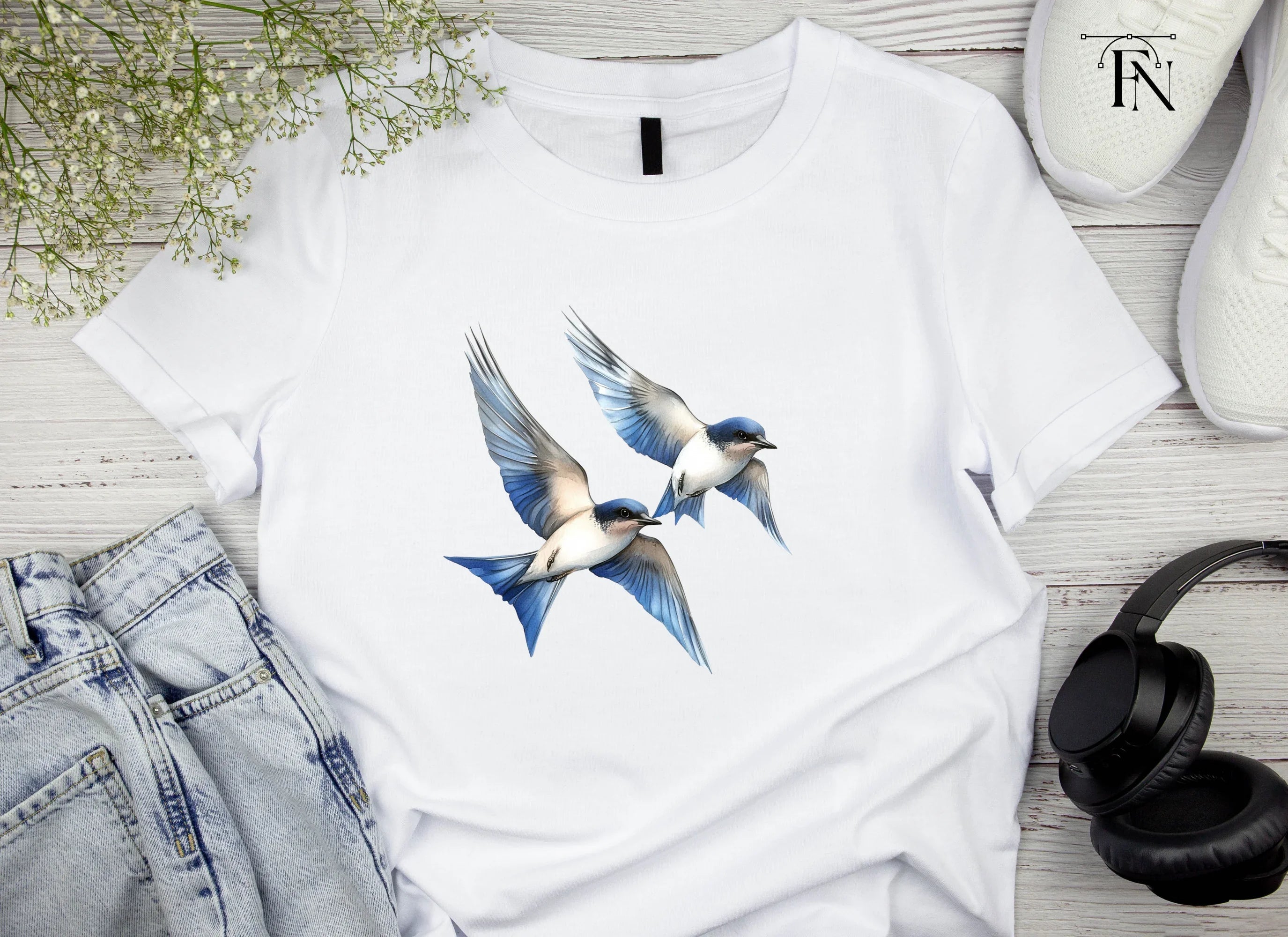 Graceful Blue Swallows Clipart Bundle