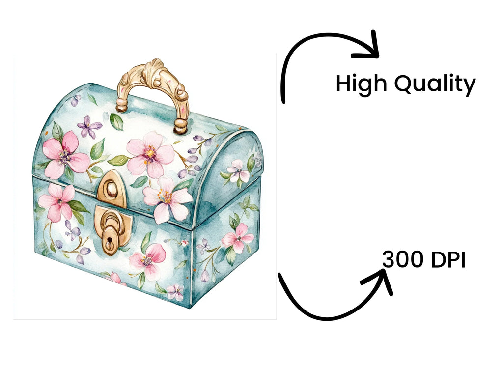 Floral Treasure Chest Clipart Bundle