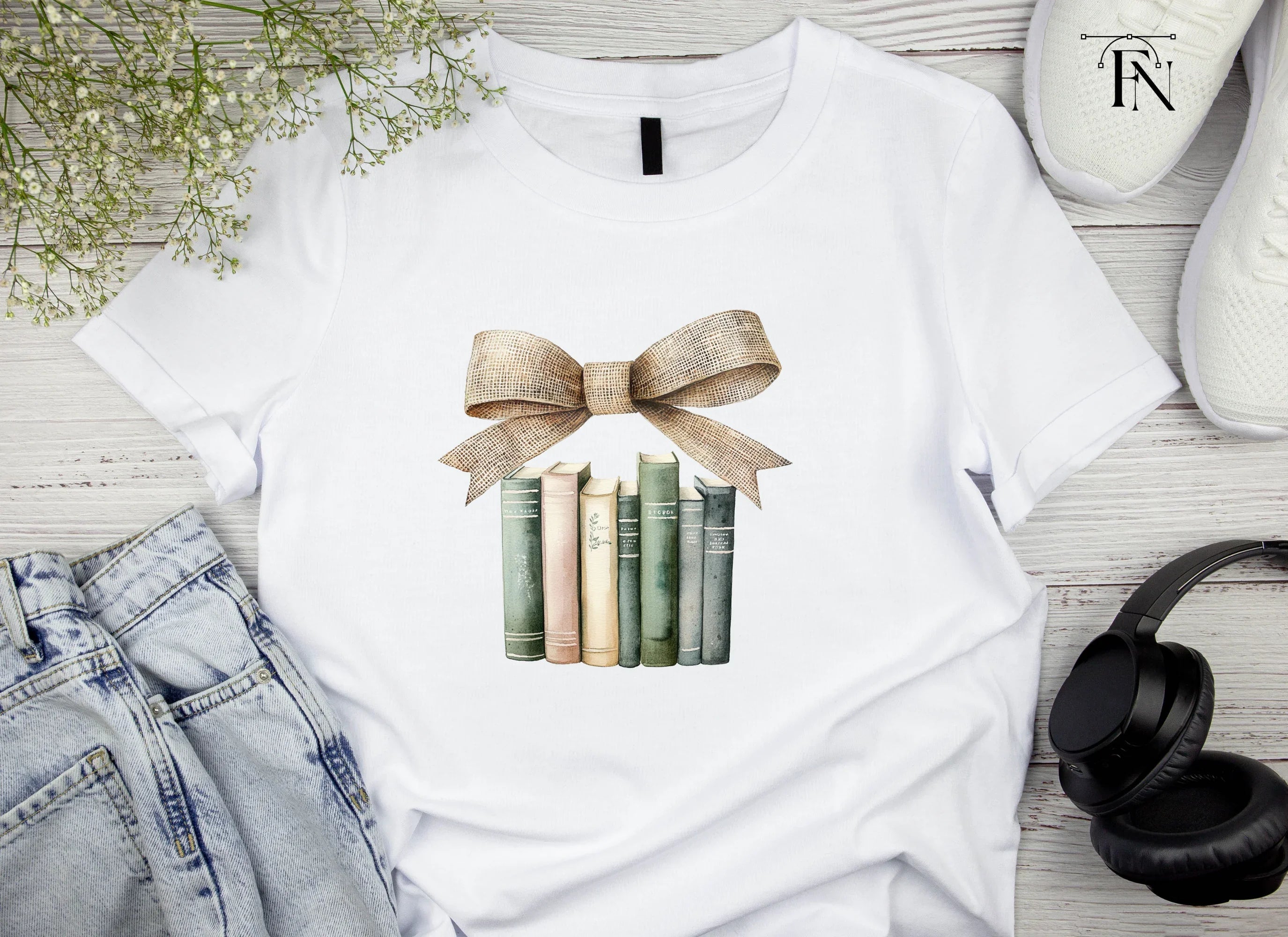 Vintage Books with Burlap Bow Clipart Bundle
