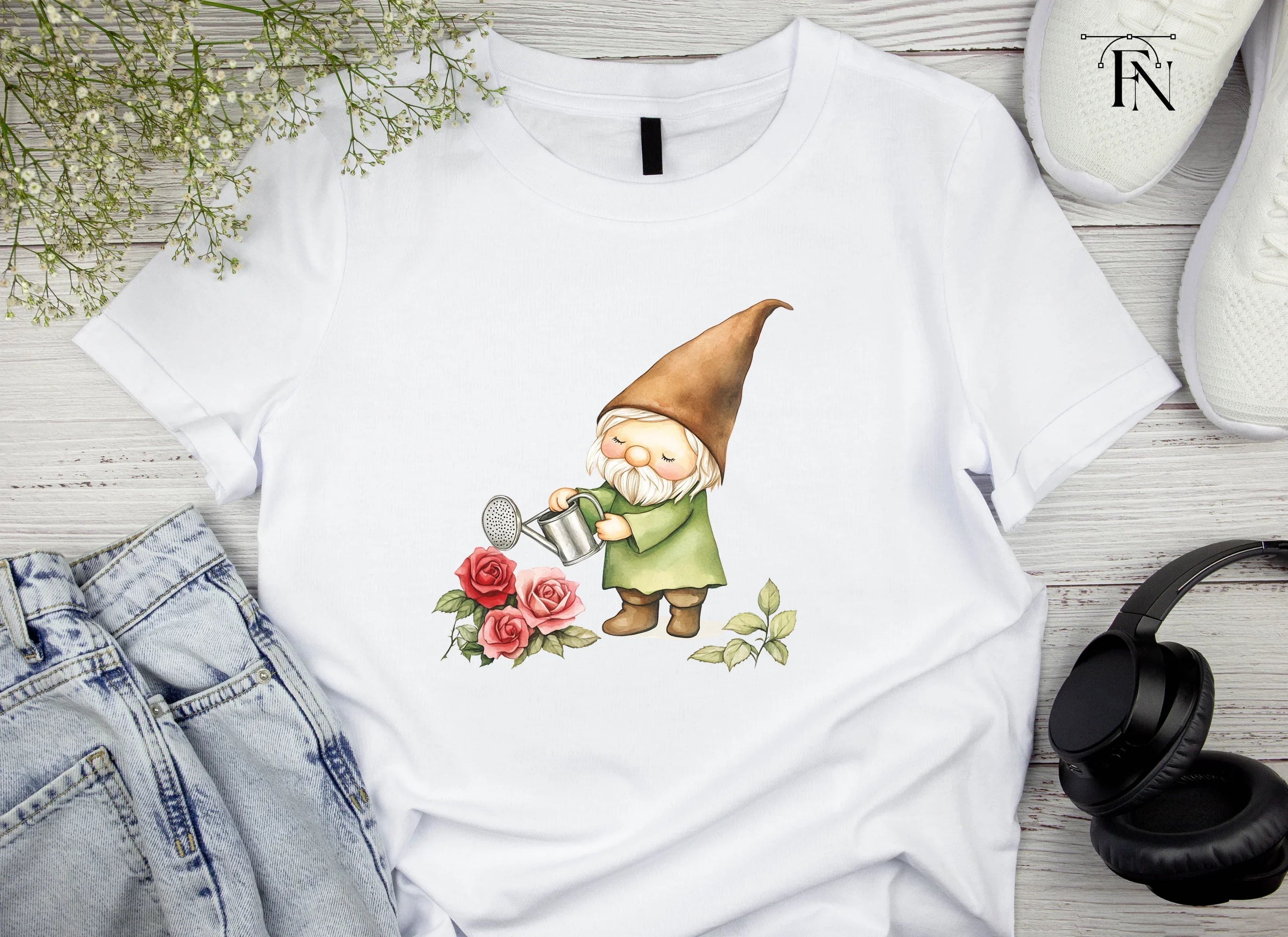 Gardening Gnomes with Roses Clipart Bundle