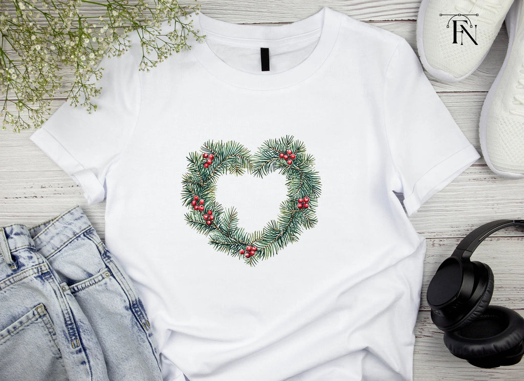 Heart Shaped Pine Wreath with Berries Clipart Bundle