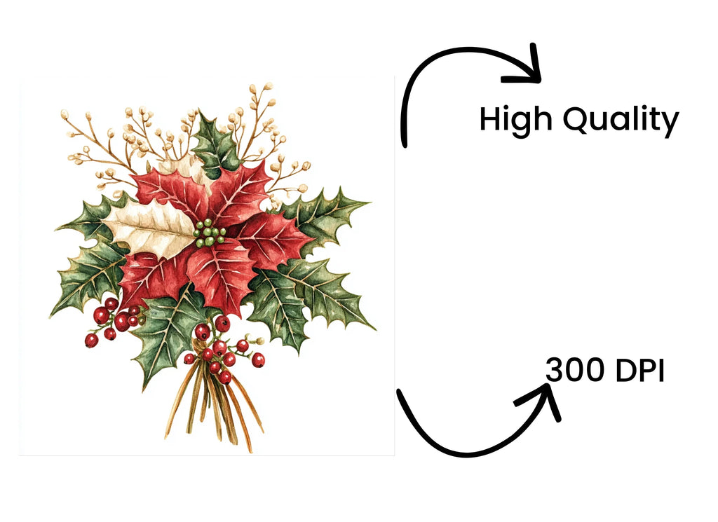 Poinsettia and Holly Christmas Clipart Bundle