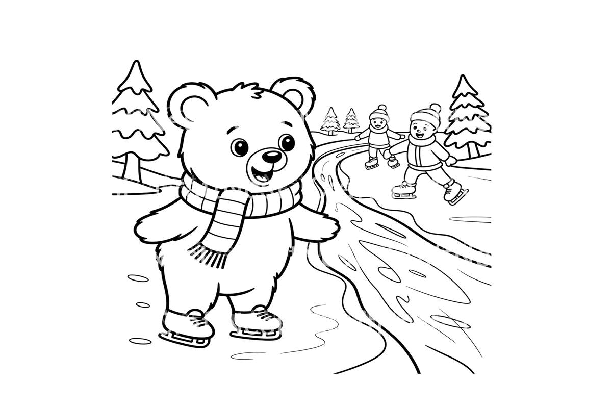 Cute Bear Winter Ice Skating Coloring Books
