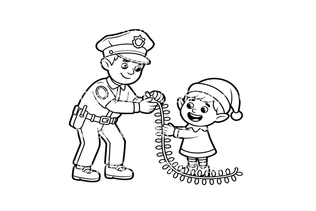 Police Officer and Elf Christmas Lights Coloring Books
