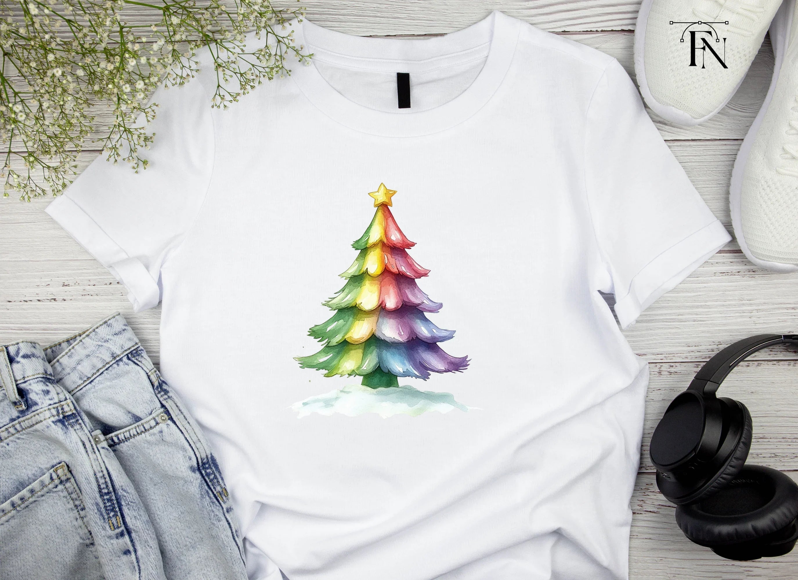 Rainbow Christmas Tree Clipart Bundle