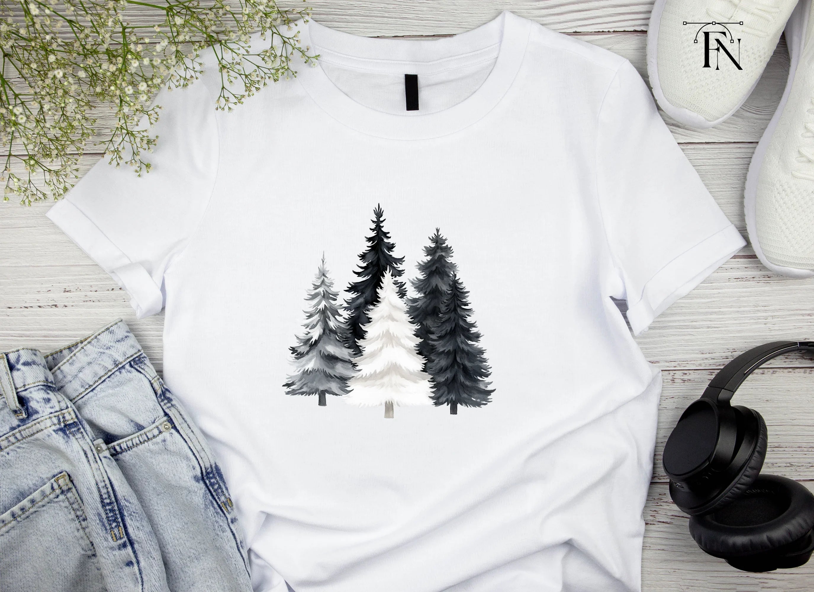 Monochrome Christmas Tree Clipart Bundle