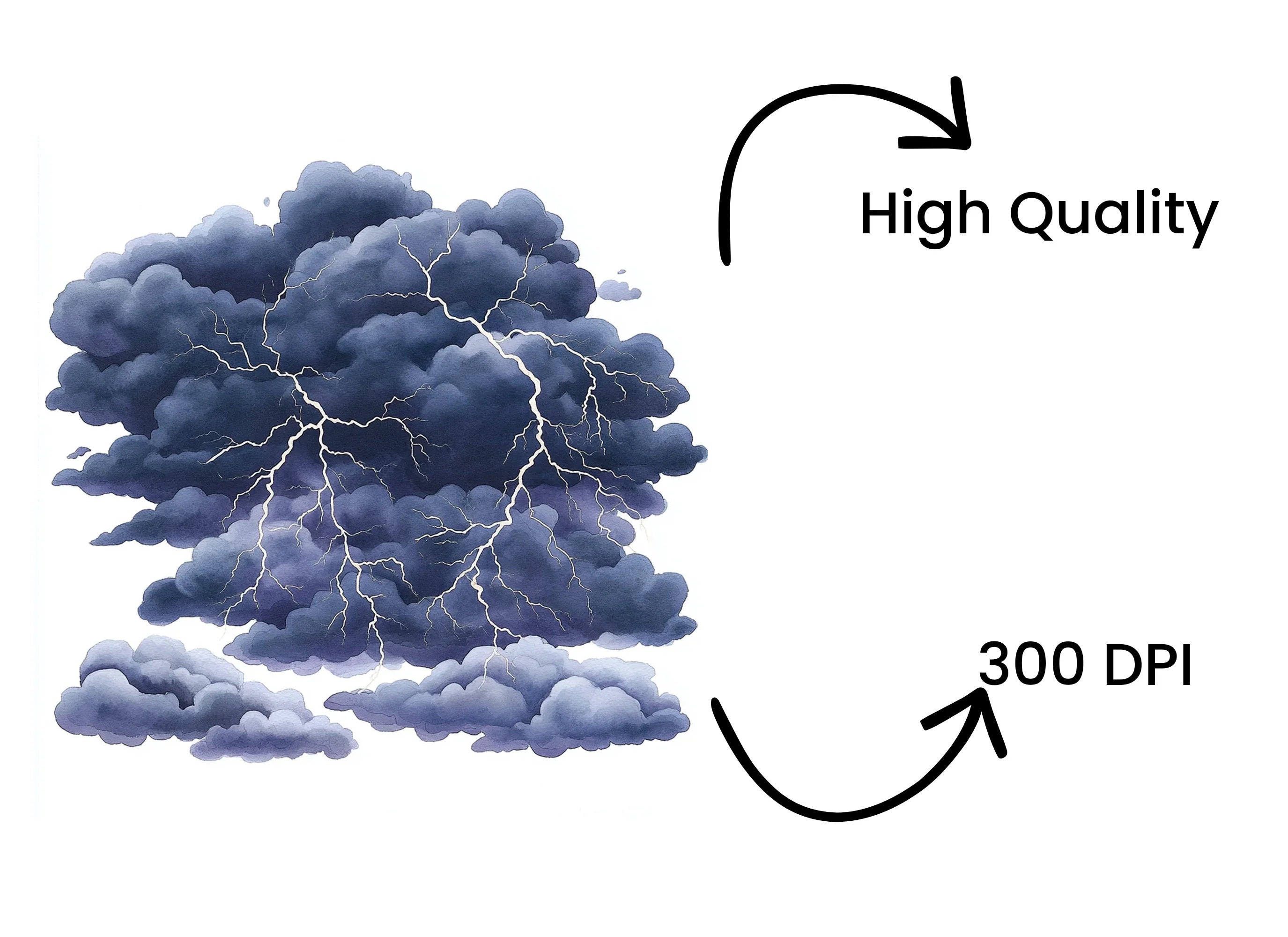 Dramatic Storm Clouds with Lightning Clipart Bundle