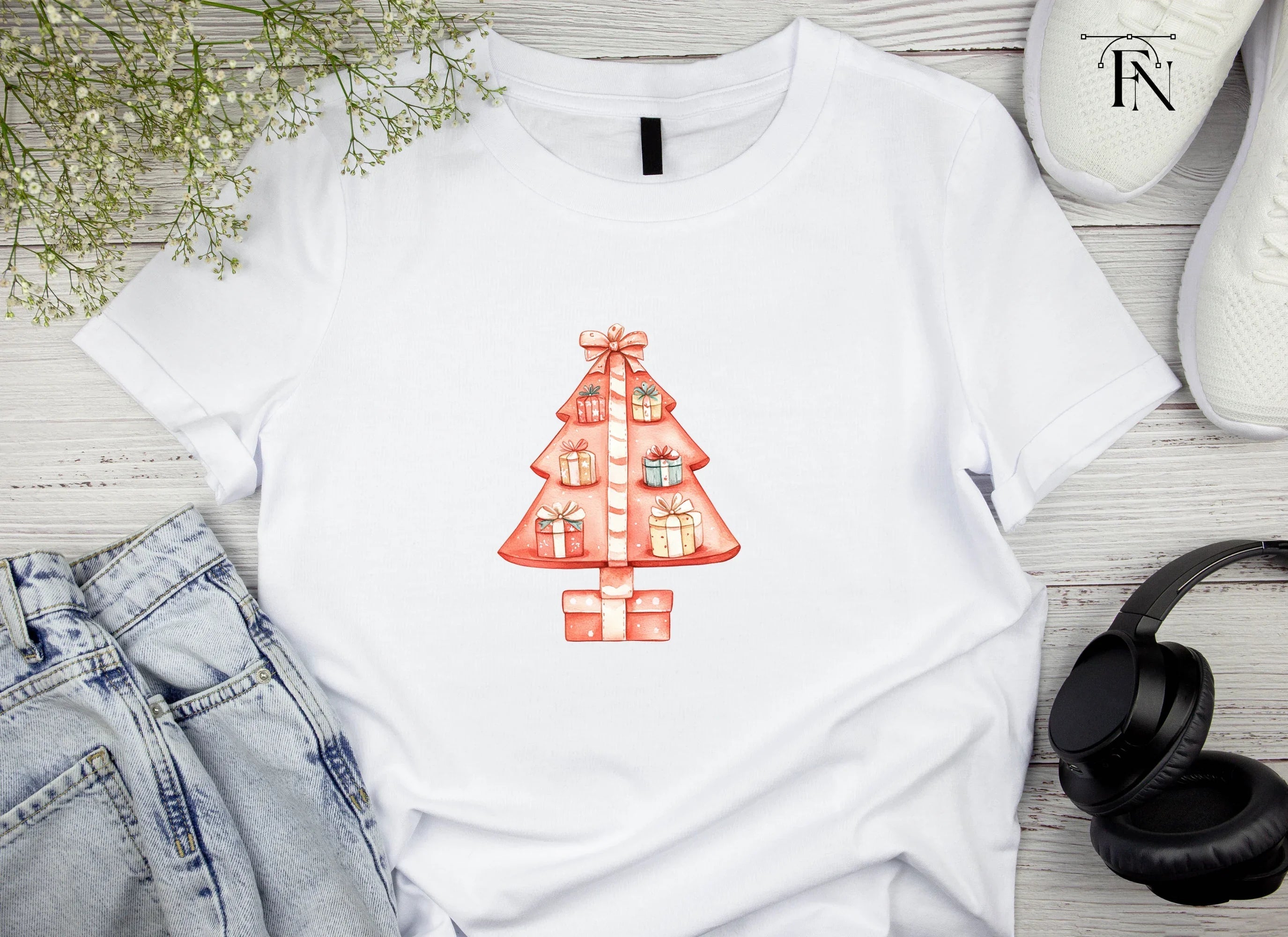 Cute Christmas Tree with Gifts Clipart Bundle
