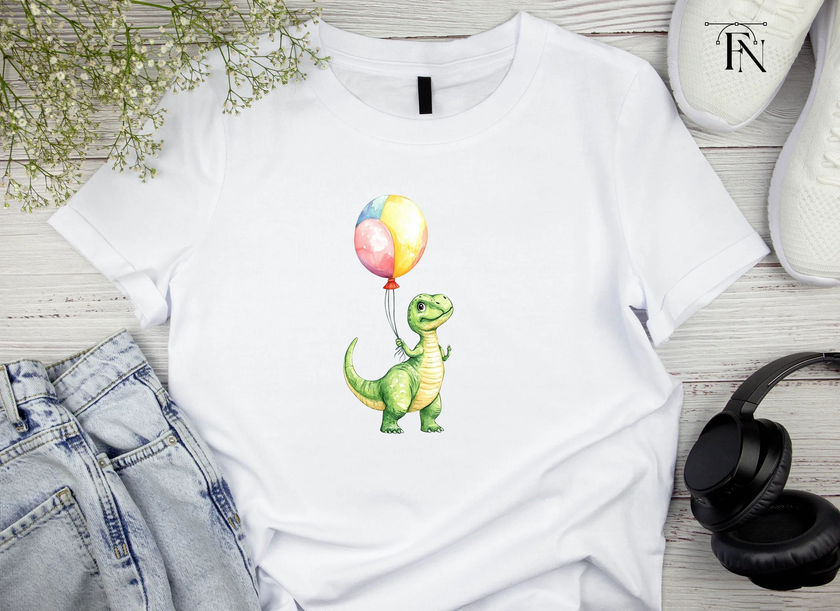 Cute Baby Dinosaur with Balloon Clipart Bundle