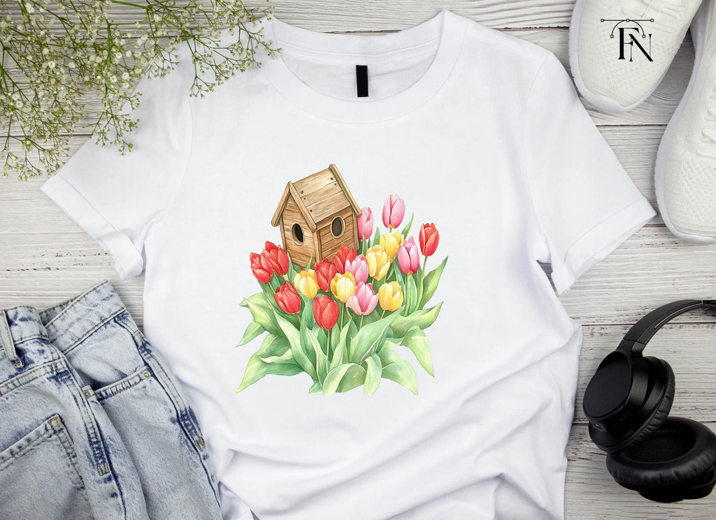 Birdhouse and Tulip Clipart Bundle