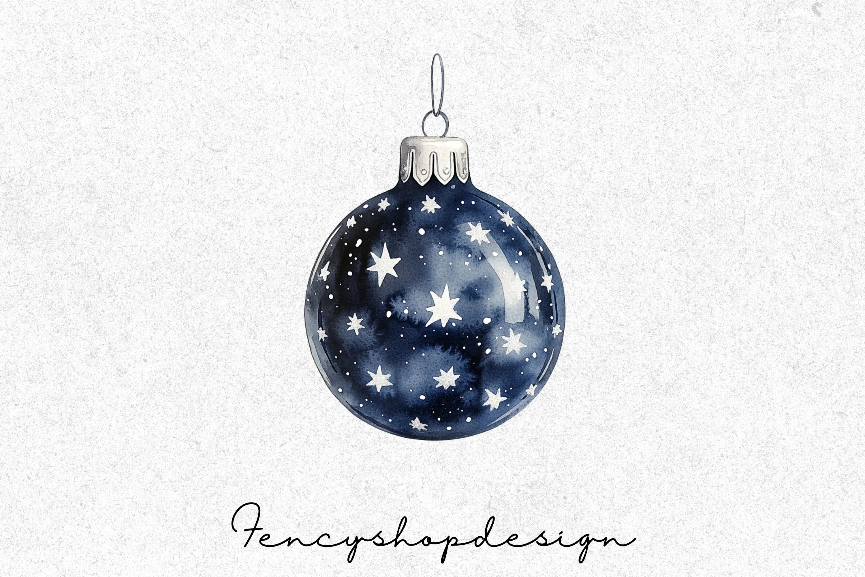 Blue Starry Christmas Ornaments Clipart Bundle