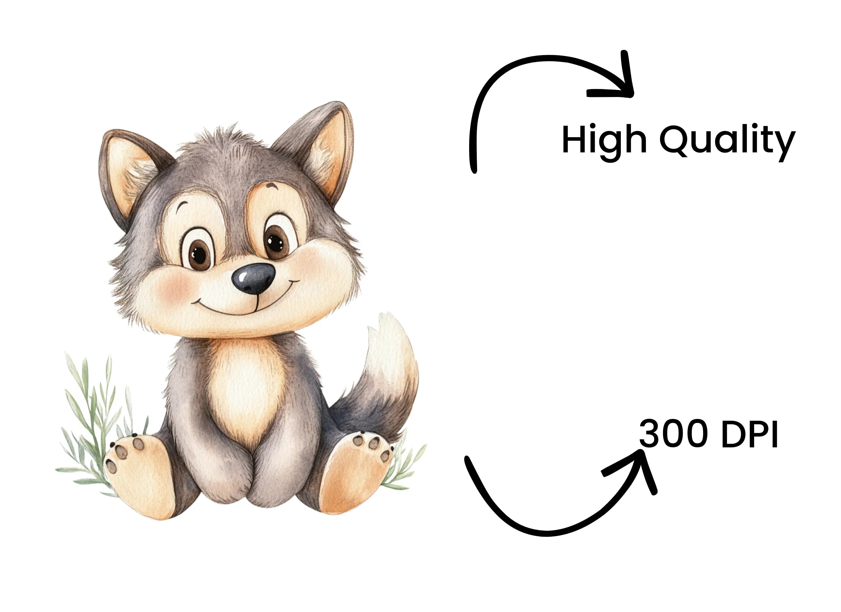 Adorable Baby Wolf Clipart Bundle
