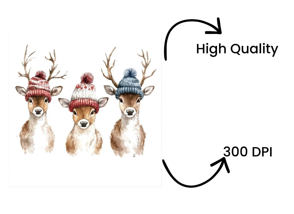 Cute Deer with Winter Hats Clipart Bundle