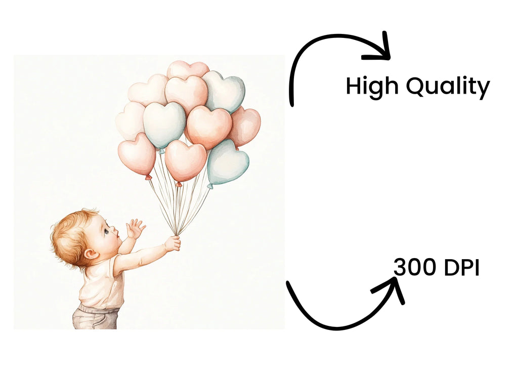 Cute Babies with Heart Balloons Clipart Bundle