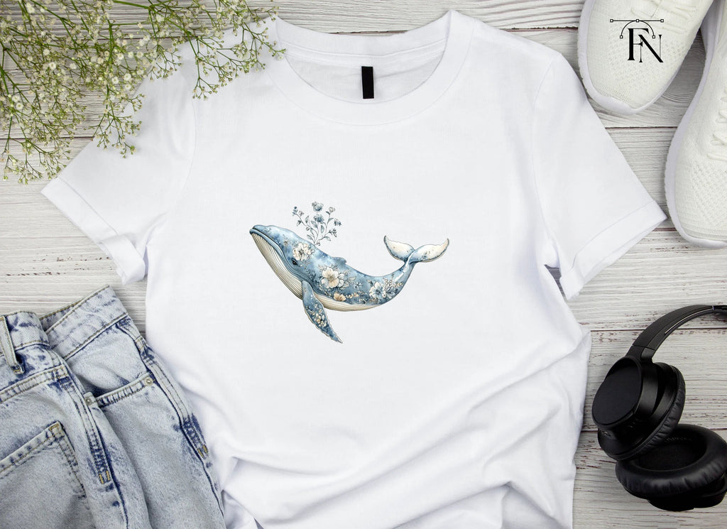 Elegant Blue Floral Whale Clipart Bundle