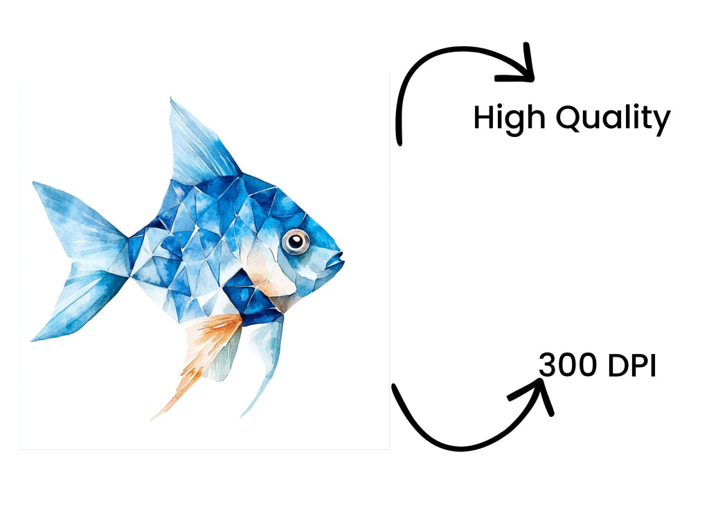 Geometric Blue Fish Clipart Bundle