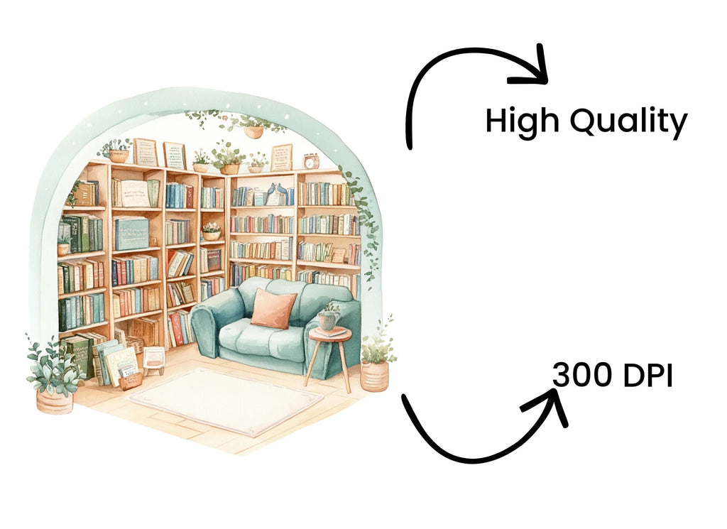 Cozy Library Reading Nook Clipart Bundle