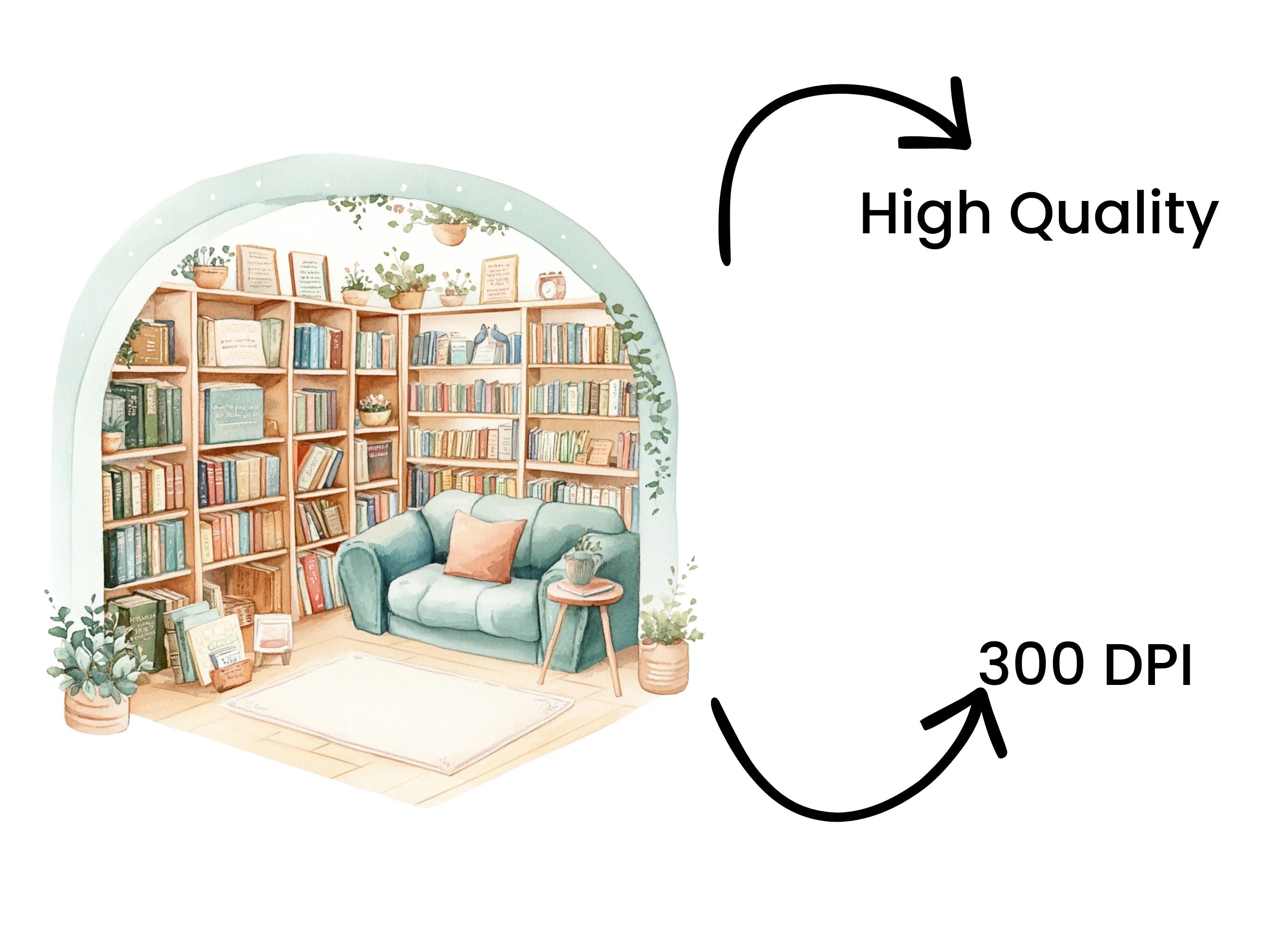 Cozy Library Reading Nook Clipart Bundle