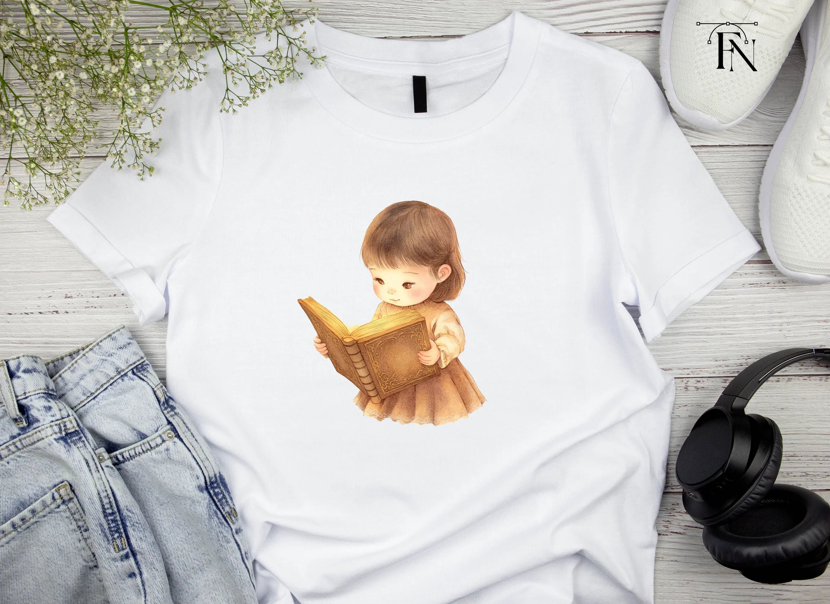 Cute Little Girl Reading Book Clipart Bundle