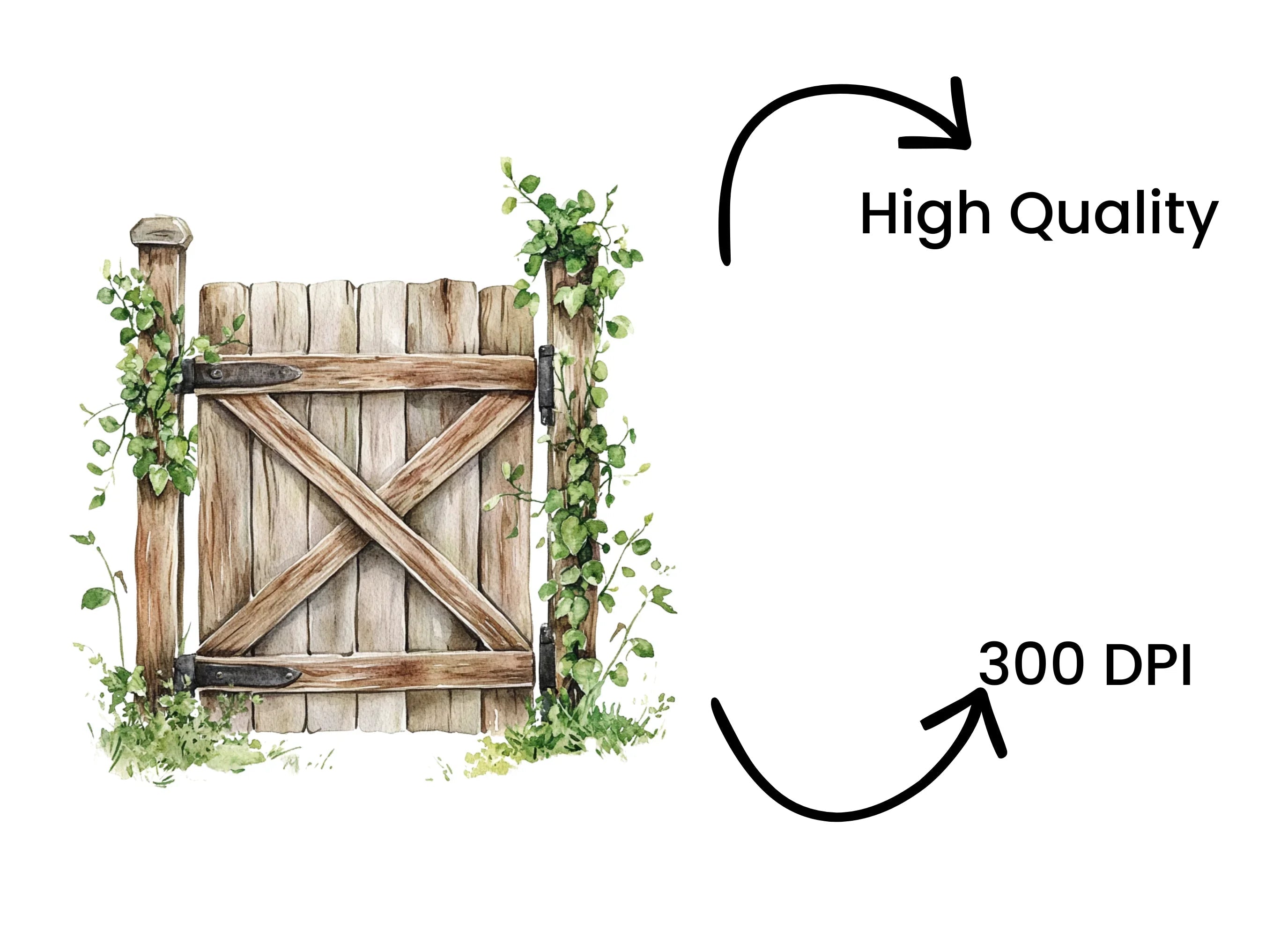 Rustic Wooden Gate with Vines Clipart Bundle