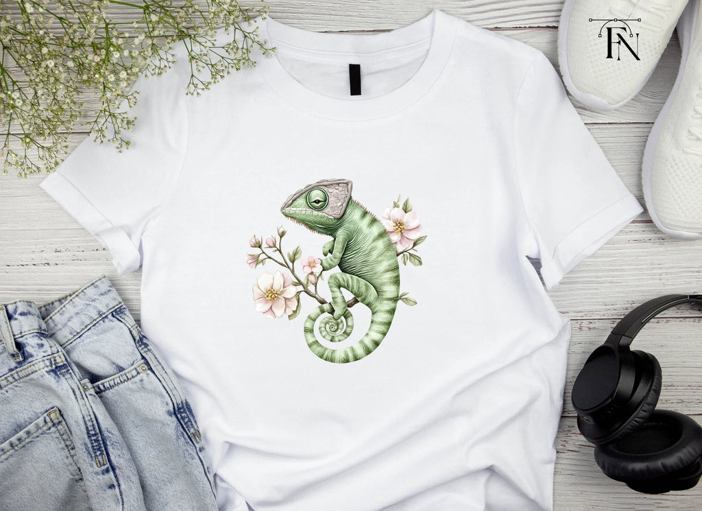 Chameleon on Branch with Pink Flowers Clipart Bundle