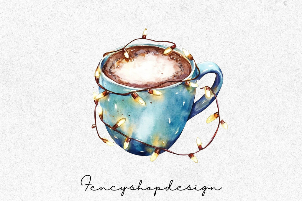 Hot Chocolate Mugs with Lights Clipart Bundle