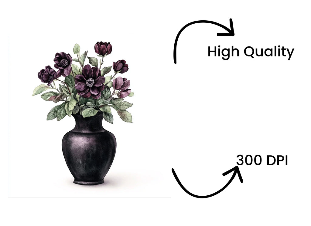 Dark Floral Vase Arrangements Clipart Bundle