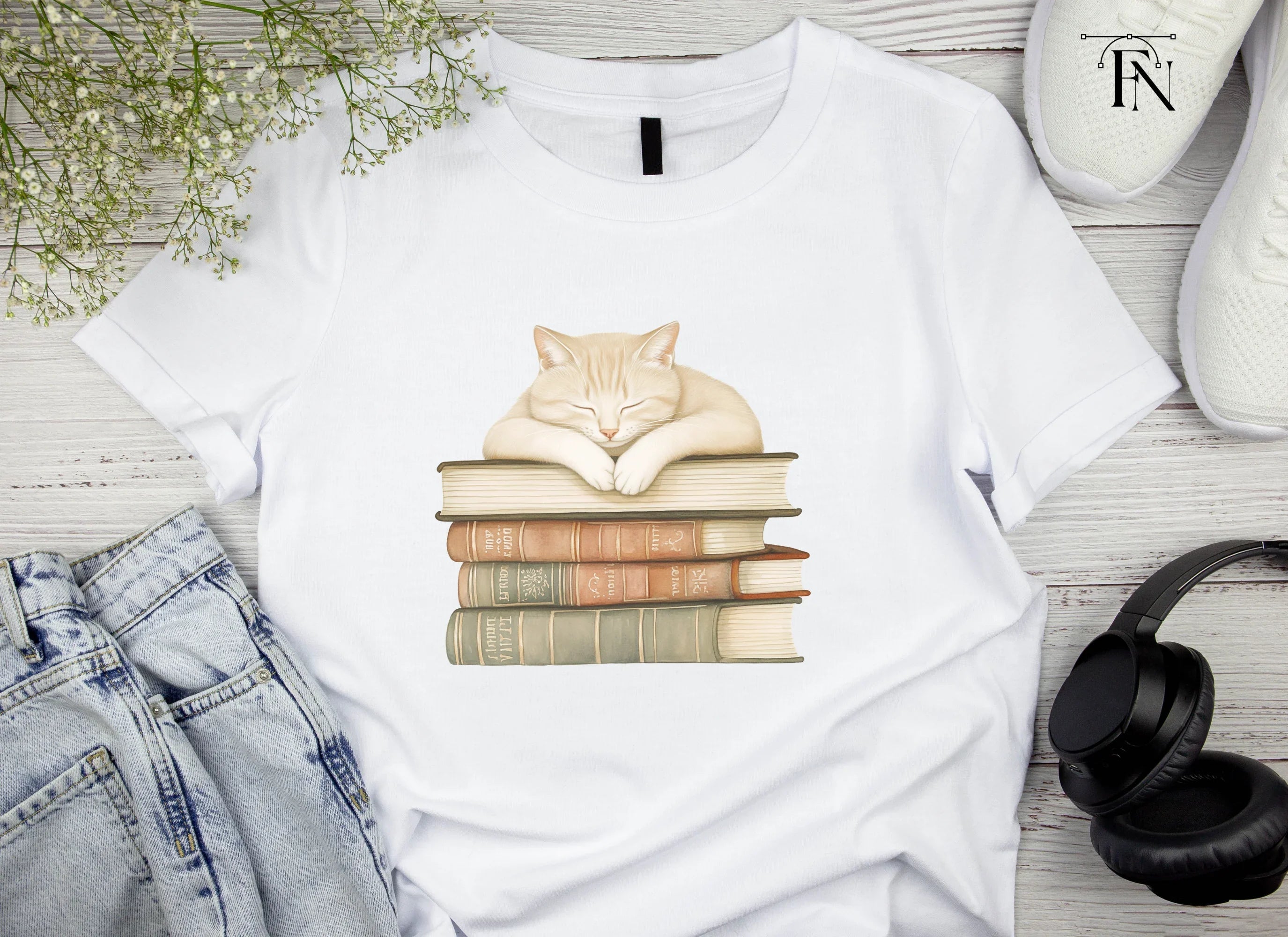 Sleeping Cats on Books Clipart Bundle