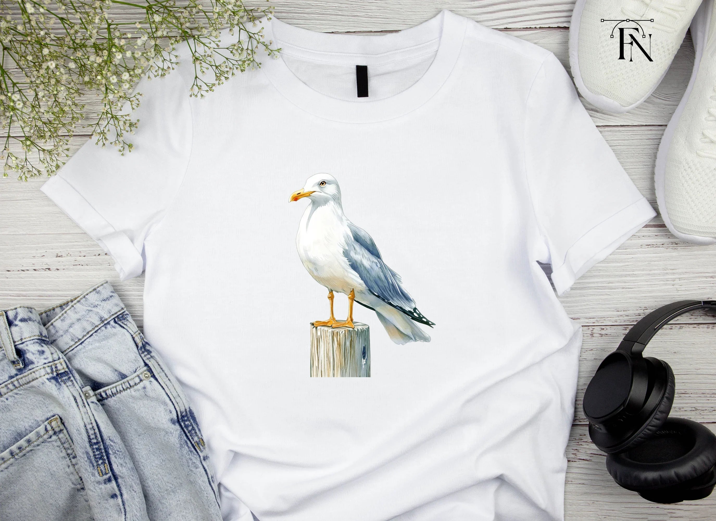 Seagulls on Wooden Posts Clipart Bundle