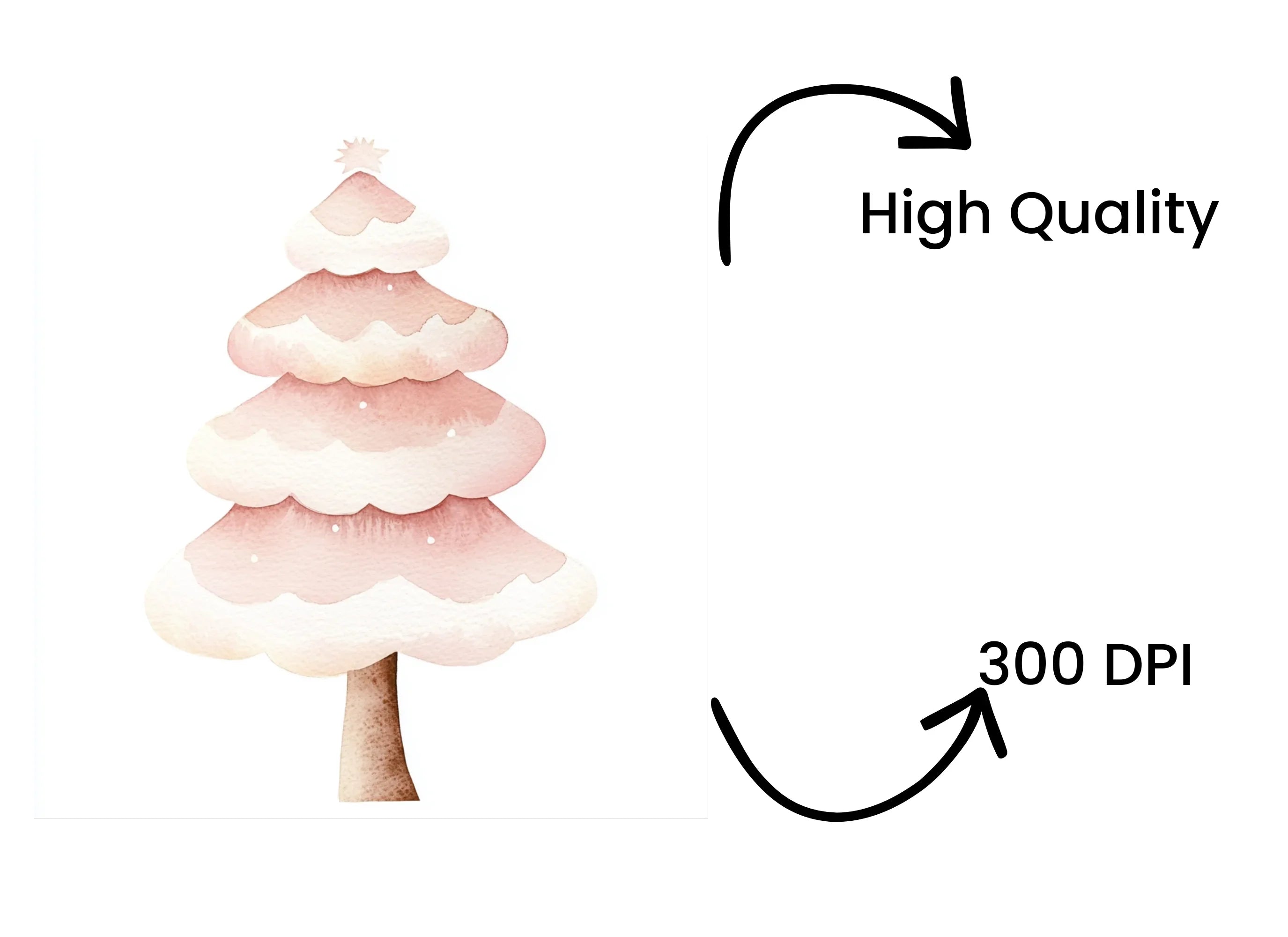 Whimsical Pink Christmas Tree Clipart Bundle