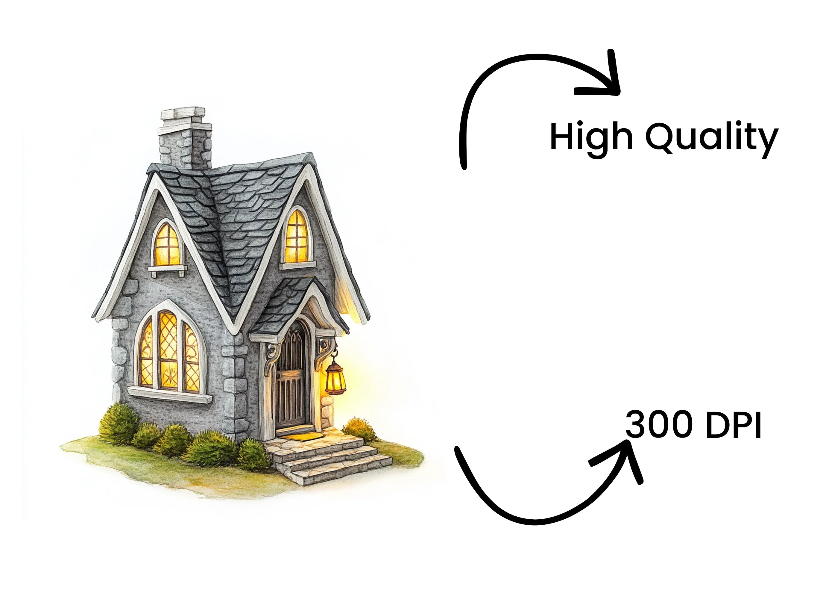 Whimsical Stone Cottage Clipart Bundle
