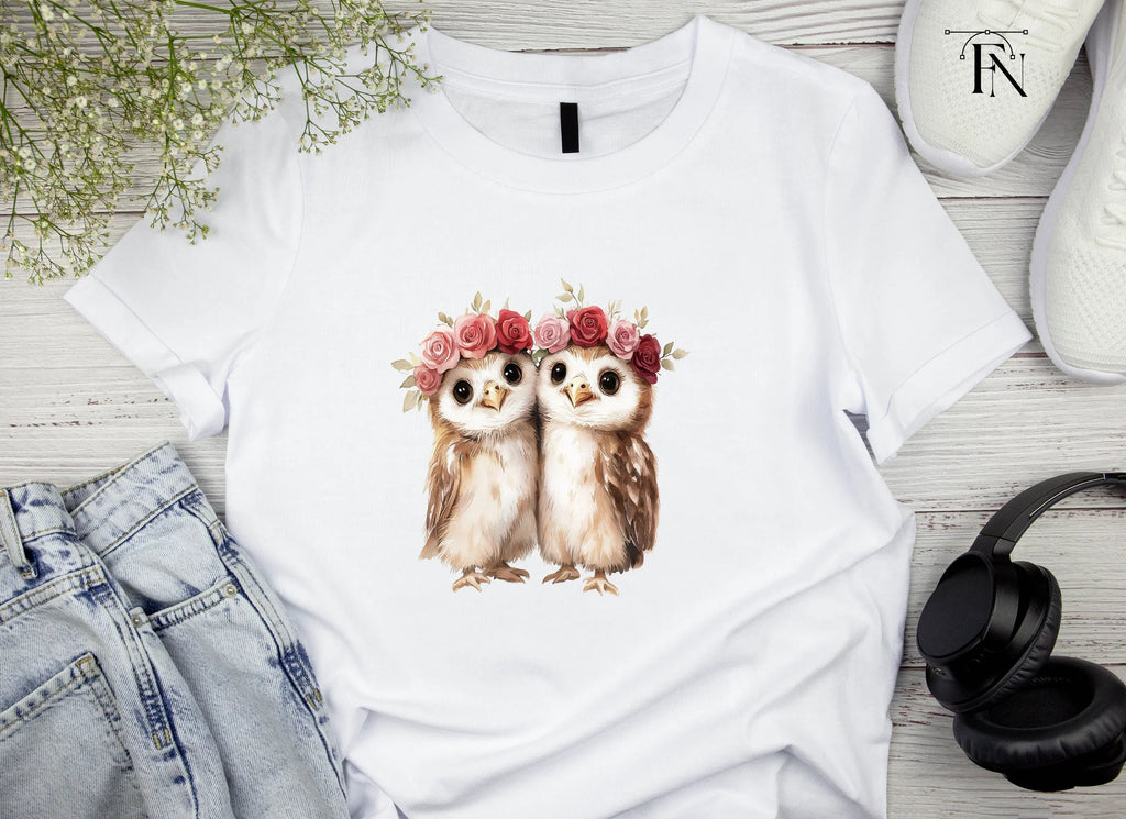 Cute Owl Couples with Flower Crowns Clipart Bundle