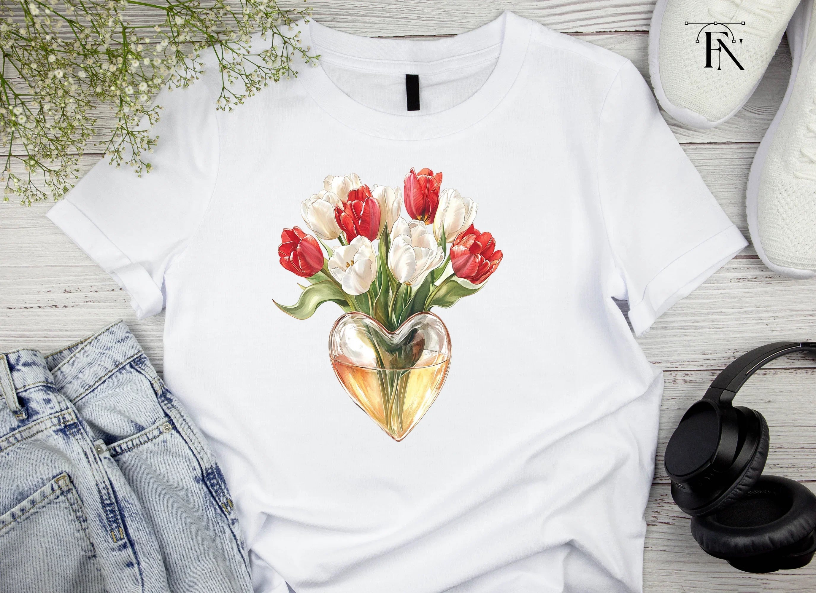Tulips in Heart Vase Clipart Bundle