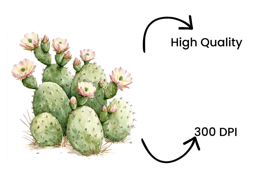 Flowering Prickly Pear Cactus Clipart Bundle