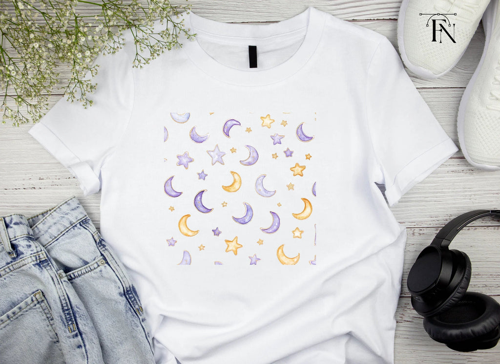 Moon and Stars Seamless Pattern Clipart Bundle