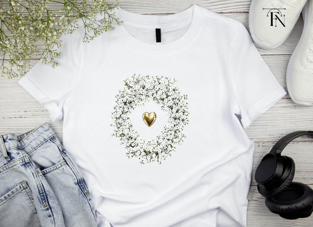 Baby Breath Wreath Gold Heart Clipart Bundle