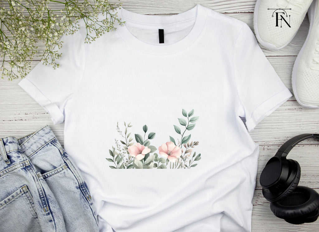 Soft Pink Floral Greenery Clipart Bundle
