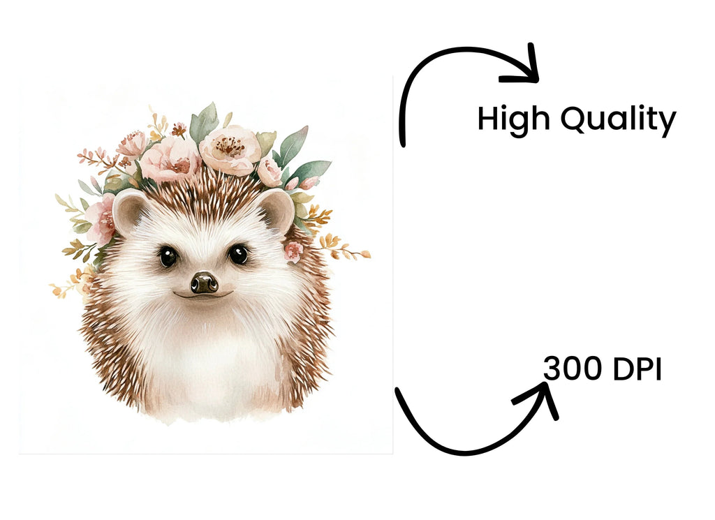 Cute Hedgehog Faces with Floral Crowns Clipart Bundle