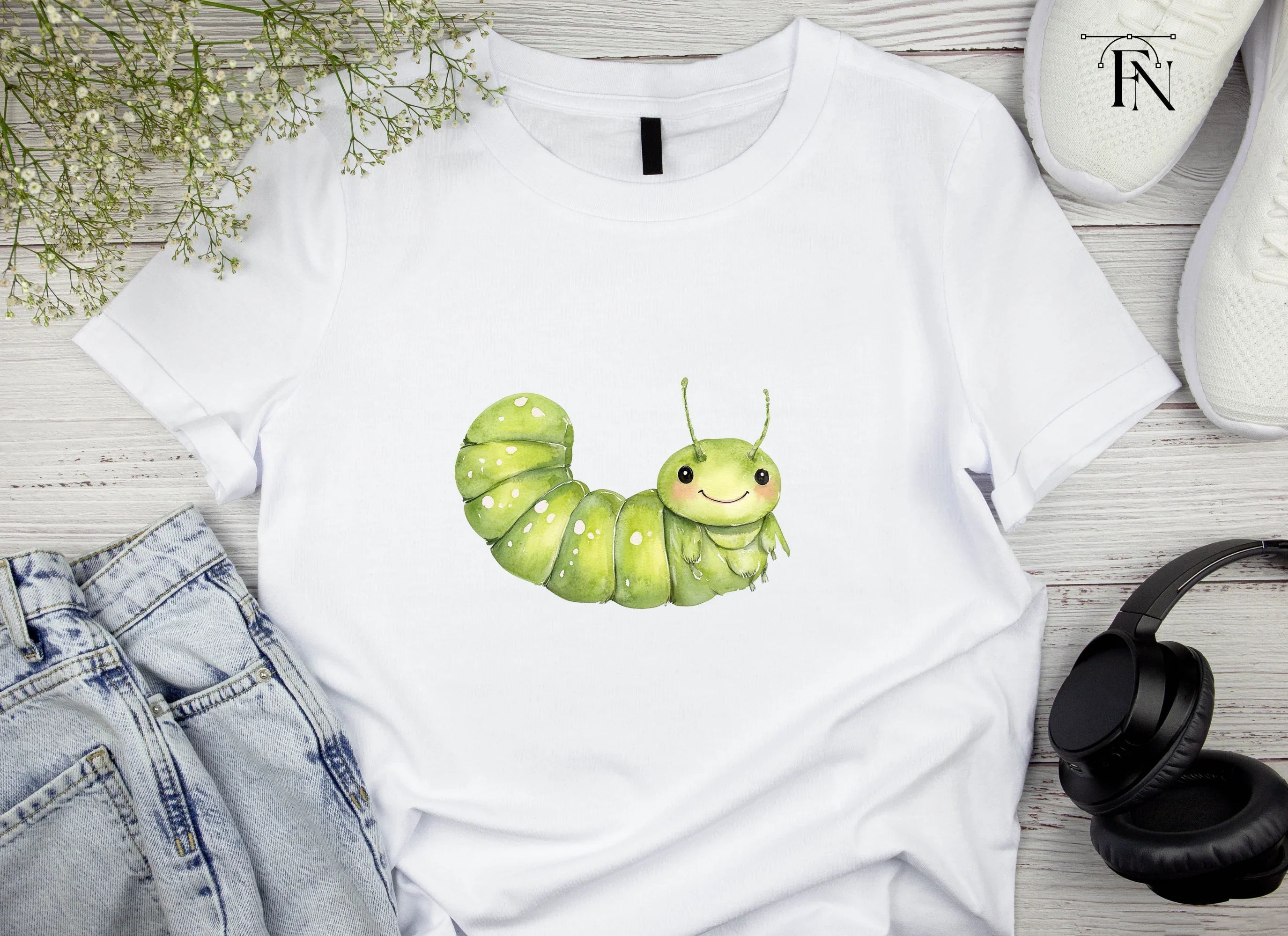 Cute Green Caterpillar Clipart Bundle