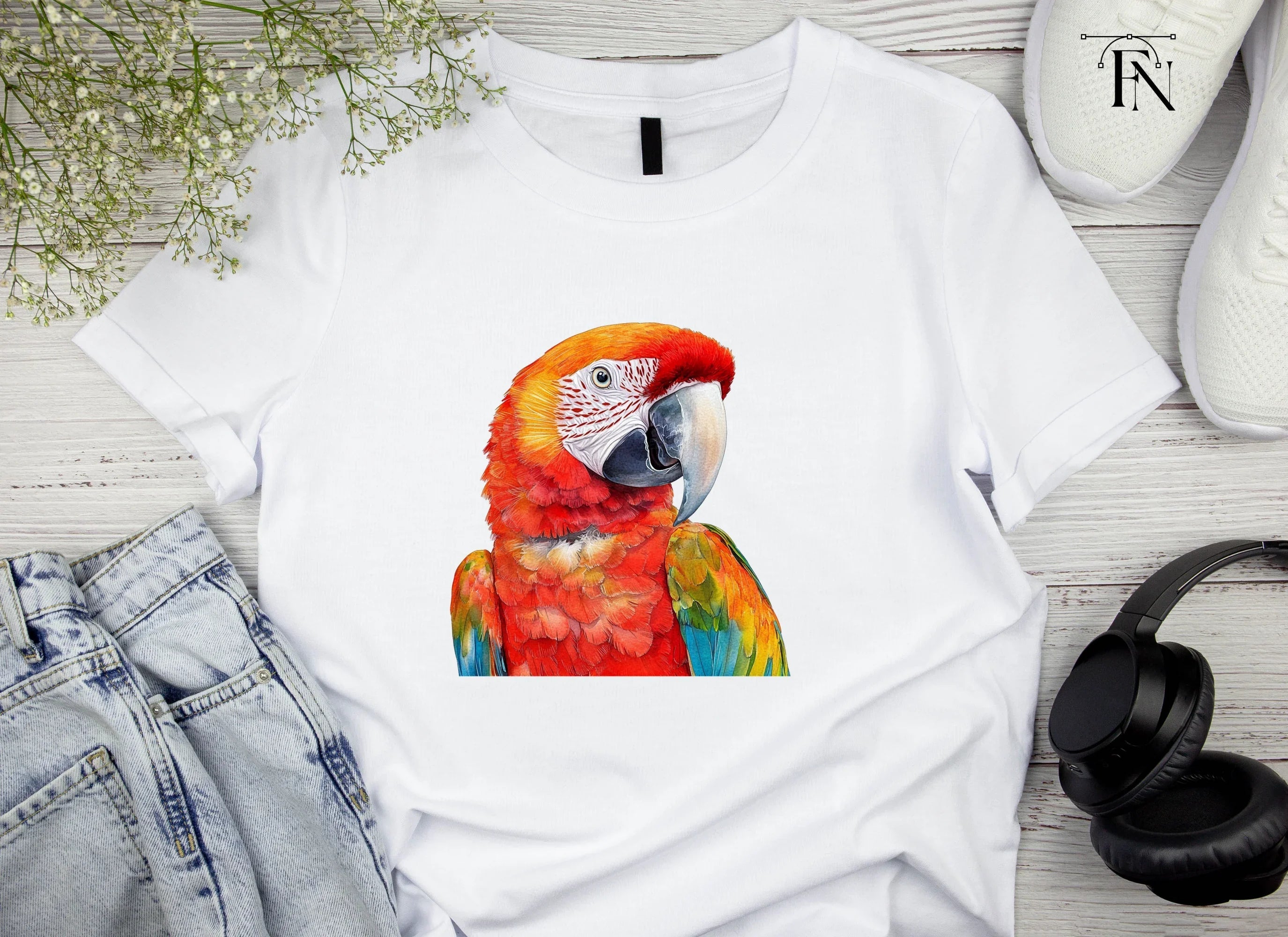 Vibrant Scarlet Macaw Parrot Clipart Bundle